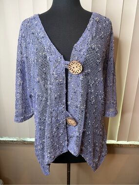 Lavender Open Weave Cardigan with Wooden Buttons Size XL